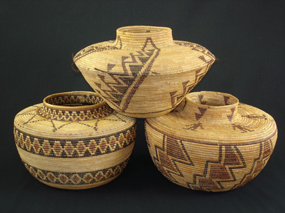 Yokuts polychrome bottleneck baskets