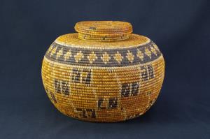 A fine and Rare Chumash Polychrome Lidded Olla Basket