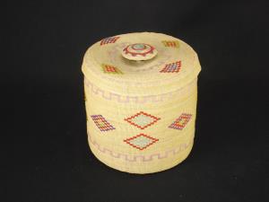 <b>SOLD - </b>A fine Attu basket with cover