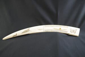 A large Eskimo scrimshaw Cribbage board