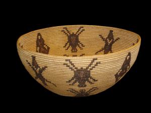 A rare Washoe basket with black widow spiders and hanging bats