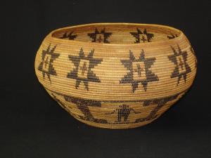 A Fine Yokuts tightly woven polychrome degikup figured  basket